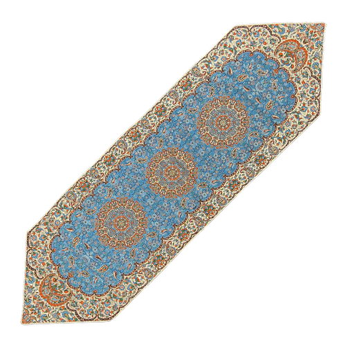 رانر ترمه ارکیده آبی فیروزه ای