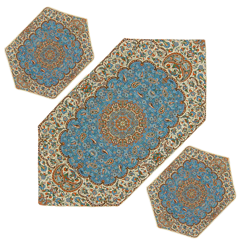 ست سه تکه ترمه ارکیده آبی فیروزه ای