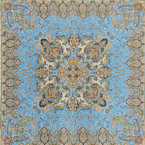رومیزی ترمه طرح گیتی آبی فیروزه ای