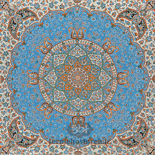 رومیزی ترمه طرح مهستان آبی فیروزه ای