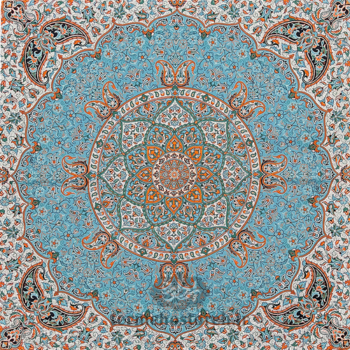 رومیزی ترمه طرح مهستان سبزآبی