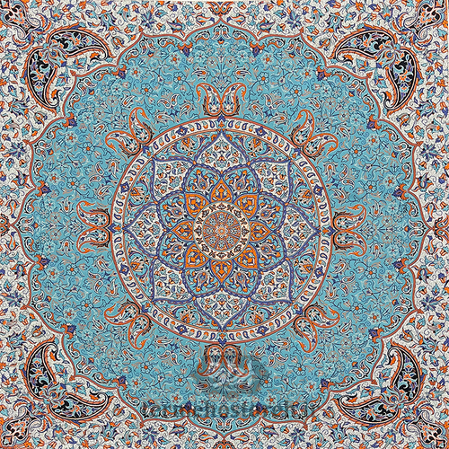 رومیزی ترمه طرح مهستان سبزآبی یاسی