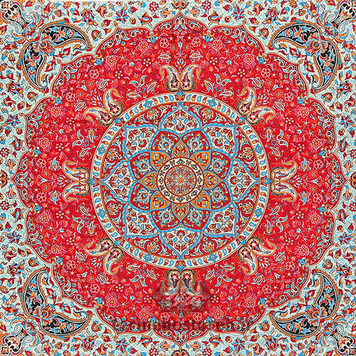 رومیزی ترمه طرح مهستان قرمز آبی