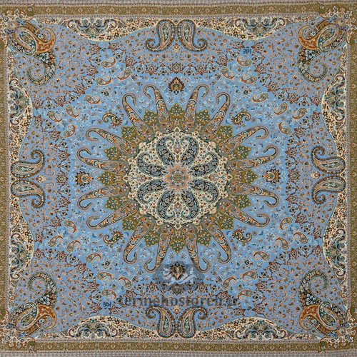 رومیزی ترمه طرح میترا آبی فیروزه ای