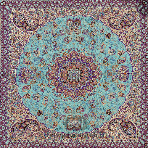 رومیزی ترمه طرح پدیده سبزابی بنفش